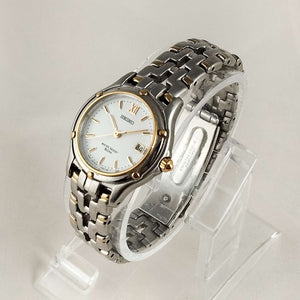 I Like Mikes Mid Century Modern Watches Seiko Watch, White Dial and Gold Tone Details, Bracelet Strap