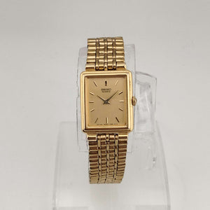 I Like Mikes Mid Century Modern Watches Seiko Women's All Gold Tone Quartz Watch, Rectangular Dial, Bracelet Strap