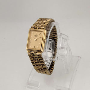I Like Mikes Mid Century Modern Watches Seiko Women's All Gold Tone Quartz Watch, Rectangular Dial, Bracelet Strap