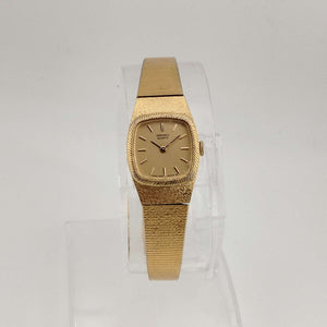 I Like Mikes Mid Century Modern Watches Seiko Women's All Gold Tone Quartz Watch, Rounded Square Dial, Bezel Detail, Bracelet Strap