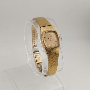 I Like Mikes Mid Century Modern Watches Seiko Women's All Gold Tone Quartz Watch, Rounded Square Dial, Bezel Detail, Bracelet Strap