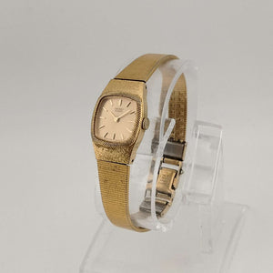 I Like Mikes Mid Century Modern Watches Seiko Women's All Gold Tone Quartz Watch, Rounded Square Dial, Bezel Detail, Bracelet Strap