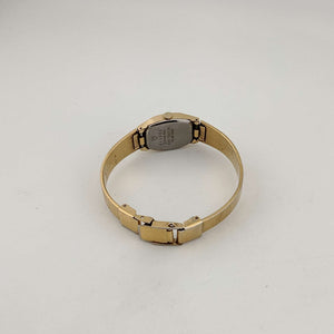 I Like Mikes Mid Century Modern Watches Seiko Women's All Gold Tone Quartz Watch, Rounded Square Dial, Bezel Detail, Bracelet Strap