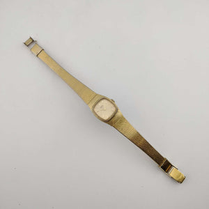 I Like Mikes Mid Century Modern Watches Seiko Women's All Gold Tone Quartz Watch, Rounded Square Dial, Bezel Detail, Bracelet Strap