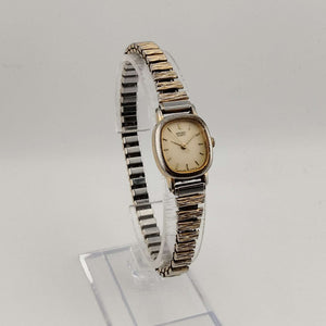 I Like Mikes Mid Century Modern Watches Seiko Women's All Gold Tone Quartz Watch, Rounded Square Dial, Stretch Strap