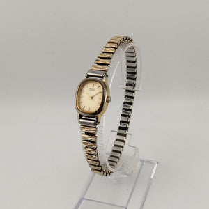 I Like Mikes Mid Century Modern Watches Seiko Women's All Gold Tone Quartz Watch, Rounded Square Dial, Stretch Strap