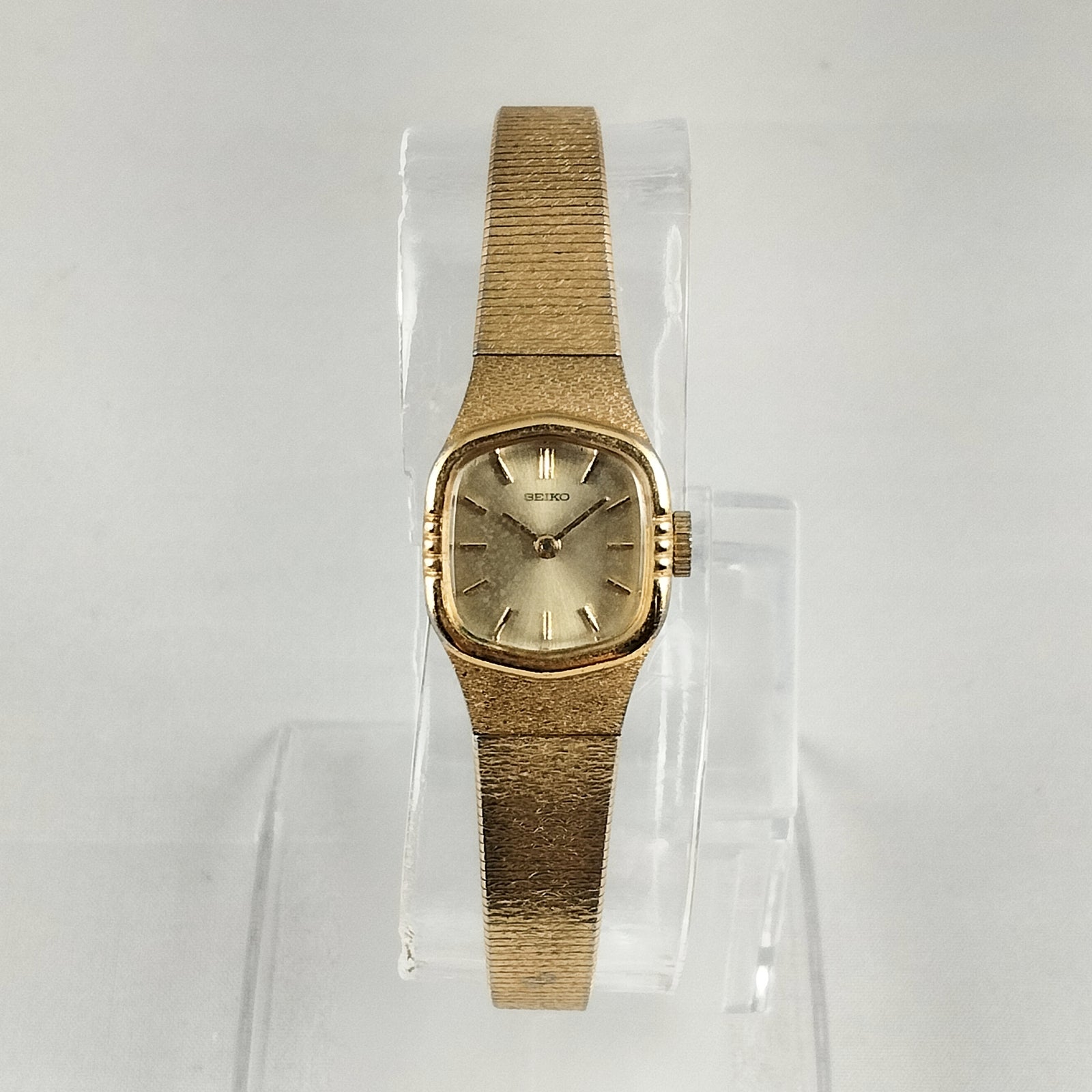 I Like Mikes Mid Century Modern Watches Seiko Women's All Gold Tone Watch, Bezel Details, Raised Hour Markers