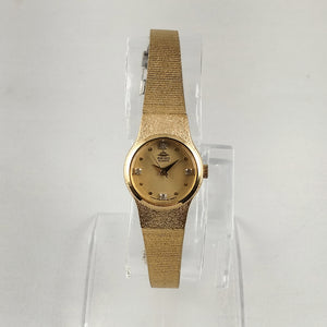 I Like Mikes Mid Century Modern Watches Seiko Women's All Gold Tone Watch, Gem Hour Markers