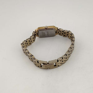 I Like Mikes Mid Century Modern Watches Seiko Women's All Gold Tone Watch, Rectangular Dial, Stylistic Font Detail, Link Strap