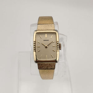 I Like Mikes Mid Century Modern Watches Seiko Women's All Gold Tone Watch, Rectangular Dial with Rounded Sides, Bracelet Strap