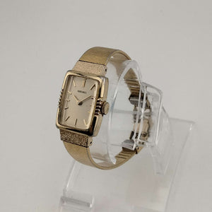 I Like Mikes Mid Century Modern Watches Seiko Women's All Gold Tone Watch, Rectangular Dial with Rounded Sides, Bracelet Strap