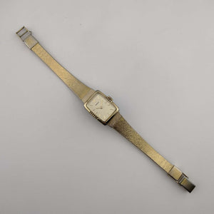 I Like Mikes Mid Century Modern Watches Seiko Women's All Gold Tone Watch, Rectangular Dial with Rounded Sides, Bracelet Strap