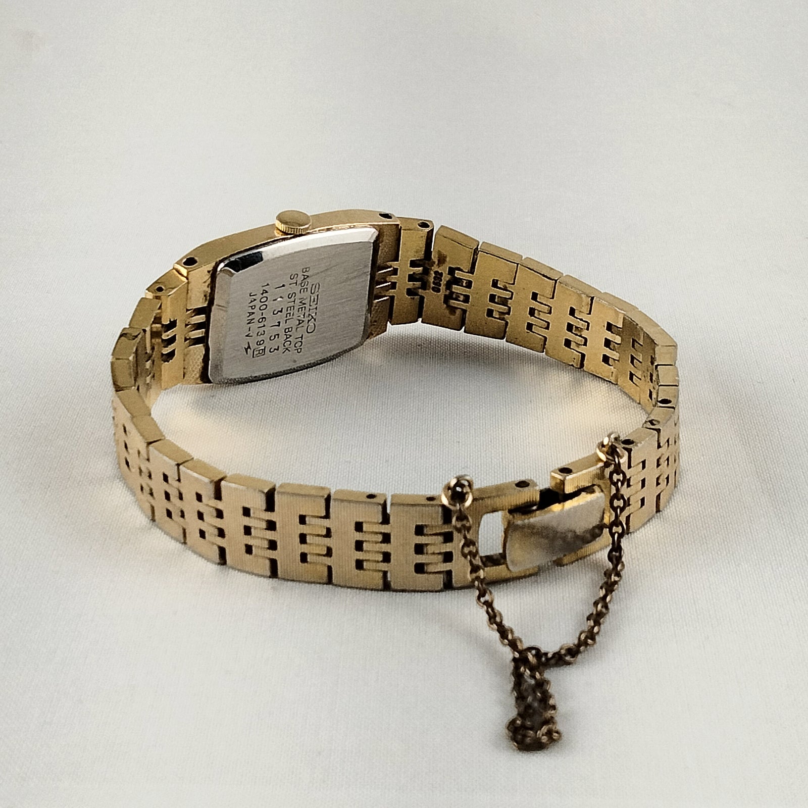 I Like Mikes Mid Century Modern Watches Seiko Women's All Gold Tone Watch, Rectangular Face