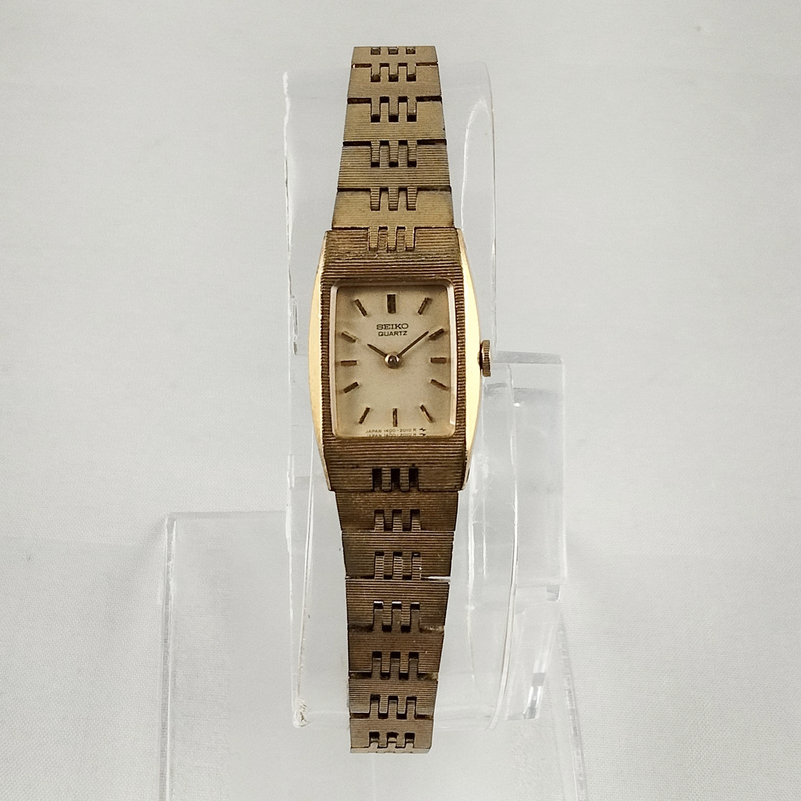 I Like Mikes Mid Century Modern Watches Seiko Women's All Gold Tone Watch, Rectangular Face