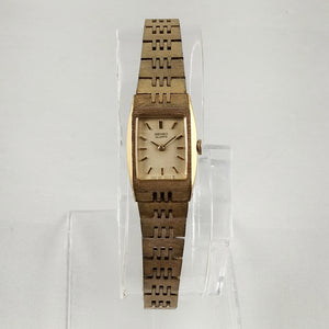 I Like Mikes Mid Century Modern Watches Seiko Women's All Gold Tone Watch, Rectangular Face