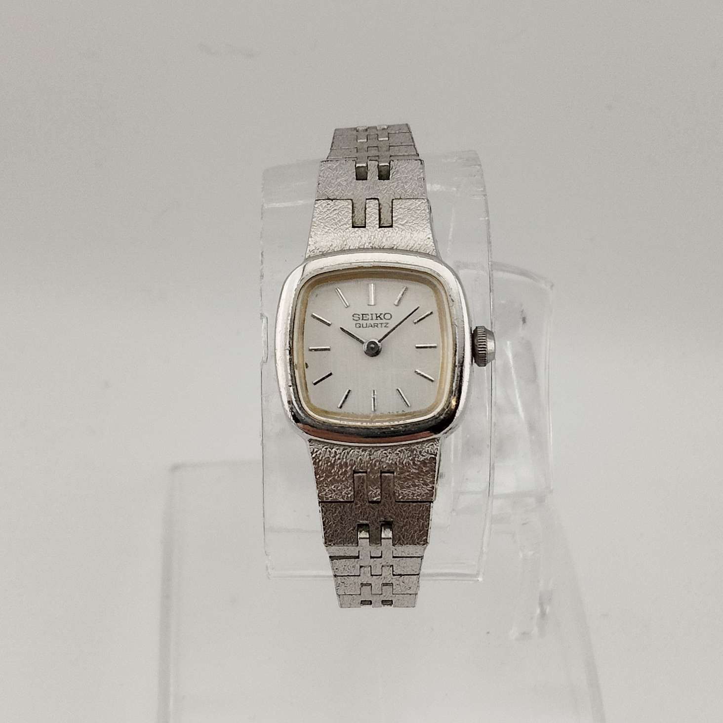 I Like Mikes Mid Century Modern Watches Seiko Women's All Silver Tone Quartz Watch, Rounded Square Dial, Bracelet Strap