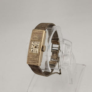 I Like Mikes Mid Century Modern Watches Seiko Women's Gold Tone Petite Watch, Elongated Rectangular Dial, Pronounced Bezel, Bracelet Strap