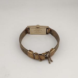 I Like Mikes Mid Century Modern Watches Seiko Women's Gold Tone Petite Watch, Elongated Rectangular Dial, Pronounced Bezel, Bracelet Strap