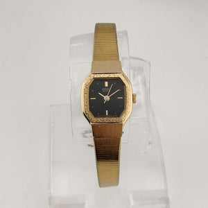 I Like Mikes Mid Century Modern Watches Seiko Women's Gold Tone Quartz Watch, Black Octagonal Face, Bracelet Strap