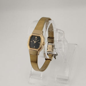 I Like Mikes Mid Century Modern Watches Seiko Women's Gold Tone Quartz Watch, Black Octagonal Face, Bracelet Strap