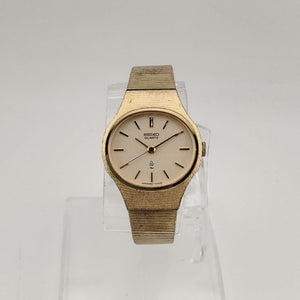 I Like Mikes Mid Century Modern Watches Seiko Women's Gold Tone Quartz Watch, Horizontal Oval Dial, Bracelet Strap