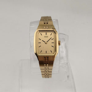 I Like Mikes Mid Century Modern Watches Seiko Women's Gold Tone Quartz Watch, Rectangular Dial, Bracelet Strap