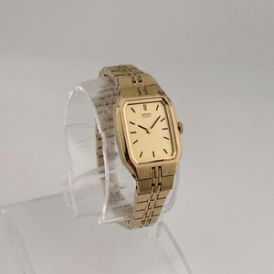 I Like Mikes Mid Century Modern Watches Seiko Women's Gold Tone Quartz Watch, Rectangular Dial, Bracelet Strap
