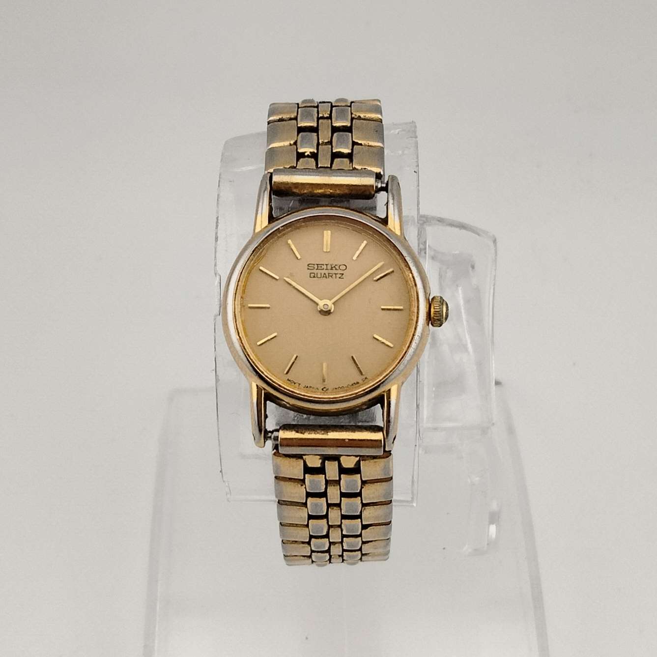 I Like Mikes Mid Century Modern Watches Seiko Women's Gold Tone Quartz Watch, Round Dial, Bracelet Strap