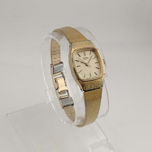 I Like Mikes Mid Century Modern Watches Seiko Women's Gold Tone Quartz Watch, Rounded Rectangular Dial, Bracelet Strap