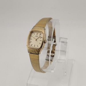 I Like Mikes Mid Century Modern Watches Seiko Women's Gold Tone Quartz Watch, Rounded Rectangular Dial, Bracelet Strap