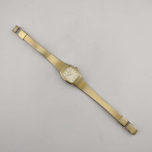 I Like Mikes Mid Century Modern Watches Seiko Women's Gold Tone Quartz Watch, Rounded Rectangular Dial, Bracelet Strap