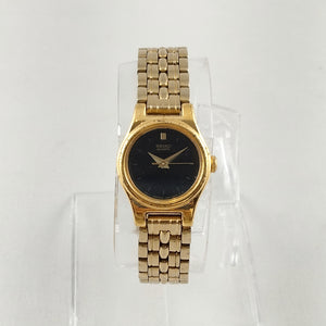 I Like Mikes Mid Century Modern Watches Seiko Women's Gold Tone Watch, Black Dial, Bracelet Strap