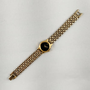 I Like Mikes Mid Century Modern Watches Seiko Women's Gold Tone Watch, Black Dial, Bracelet Strap