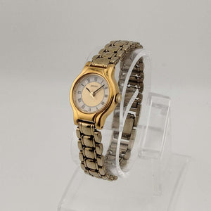 I Like Mikes Mid Century Modern Watches Seiko Women's Gold Tone Watch, Circular Dial with Inner Gold Circle Detail, Bracelet Strap