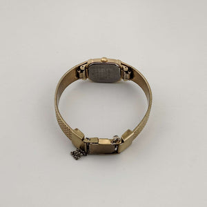 I Like Mikes Mid Century Modern Watches Seiko Women's Gold Tone Watch, Minimalist Rectangular Black Dial, Bracelet Strap