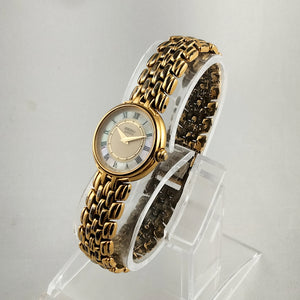 I Like Mikes Mid Century Modern Watches Seiko Women's Gold Tone Watch, Mother of Pearl Dial Details, Bracelet Strap