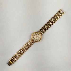 I Like Mikes Mid Century Modern Watches Seiko Women's Gold Tone Watch, Mother of Pearl Dial Details, Bracelet Strap