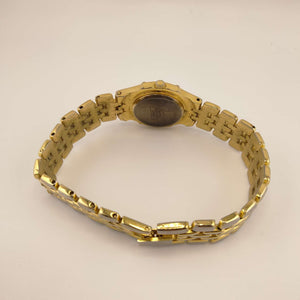 I Like Mikes Mid Century Modern Watches Seiko Women's Gold Tone Watch, Round Dial, Crystal Dot Hour Markers, Gold Dial, Bracelet Strap