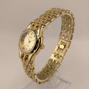 I Like Mikes Mid Century Modern Watches Seiko Women's Gold Tone Watch, Round Dial, Crystal Dot Hour Markers, Gold Dial, Bracelet Strap