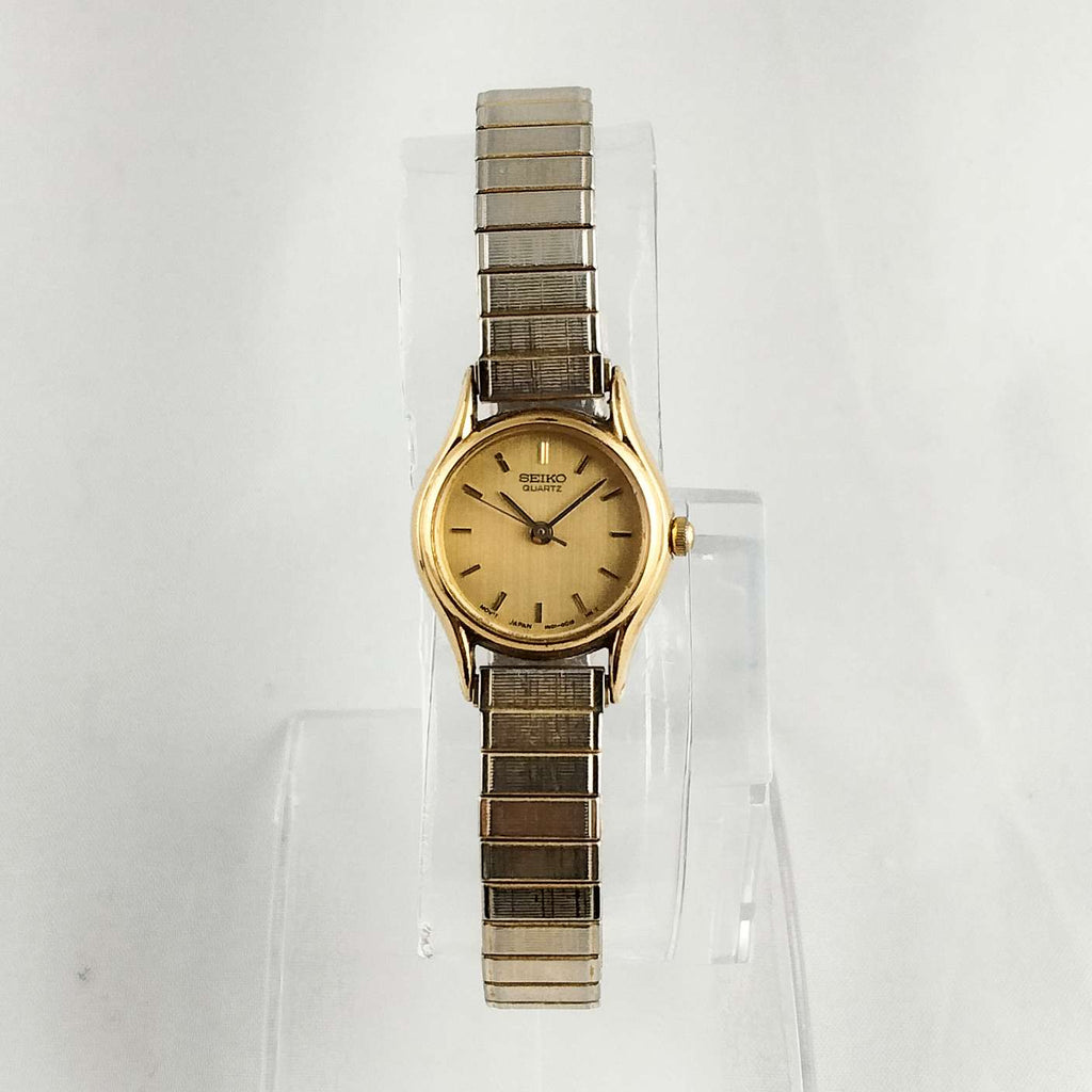 Seiko Ladies Watch Gold Tone Stretch Bracelet Round White Dial Date Window SEIKO 28MM ROUND WHITE DAY/DATE DIAL WATCH; LINK BRACELET  main image 4
