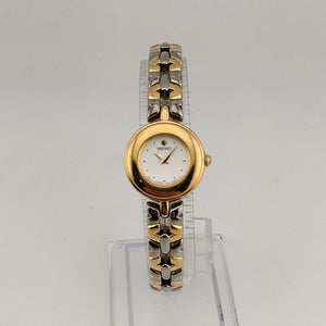 I Like Mikes Mid Century Modern Watches Seiko Women's Gold Tone Watch, Silver Tone Accents, Round Face, Unique Thick Bezel, Bracelet Strap