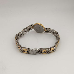 I Like Mikes Mid Century Modern Watches Seiko Women's Gold Tone Watch, Silver Tone Accents, Round Face, Unique Thick Bezel, Bracelet Strap