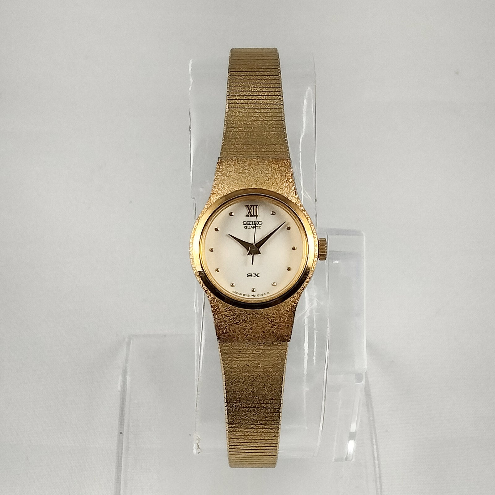 I Like Mikes Mid Century Modern Watches Seiko Women's Gold Tone Watch, White Dial, Dot Hour Markers