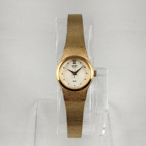 I Like Mikes Mid Century Modern Watches Seiko Women's Gold Tone Watch, White Dial, Dot Hour Markers