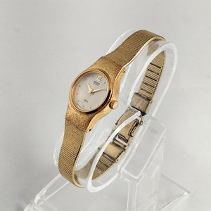 I Like Mikes Mid Century Modern Watches Seiko Women's Gold Tone Watch, White Dial, Dot Hour Markers