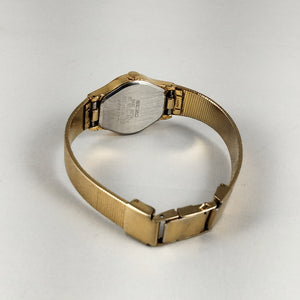 I Like Mikes Mid Century Modern Watches Seiko Women's Gold Tone Watch, White Dial, Dot Hour Markers