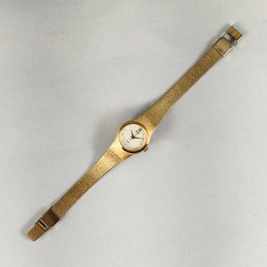 I Like Mikes Mid Century Modern Watches Seiko Women's Gold Tone Watch, White Dial, Dot Hour Markers