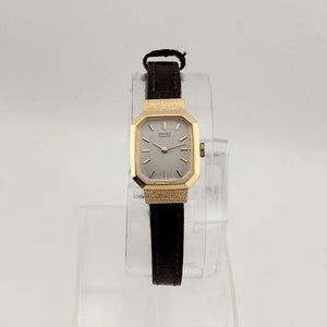 I Like Mikes Mid Century Modern Watches Seiko Women's Mixed Metal Quartz Watch, Silver Tone Octagonal Face, Brown Calf Strap