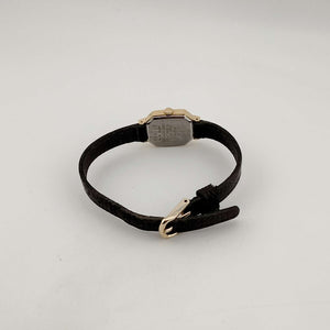 I Like Mikes Mid Century Modern Watches Seiko Women's Mixed Metal Quartz Watch, Silver Tone Octagonal Face, Brown Calf Strap