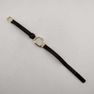 I Like Mikes Mid Century Modern Watches Seiko Women's Mixed Metal Quartz Watch, Silver Tone Octagonal Face, Brown Calf Strap